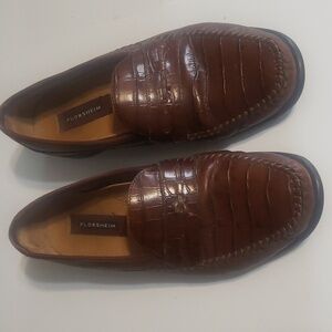 Florsheim Brown Reptile Print Leather Loafers